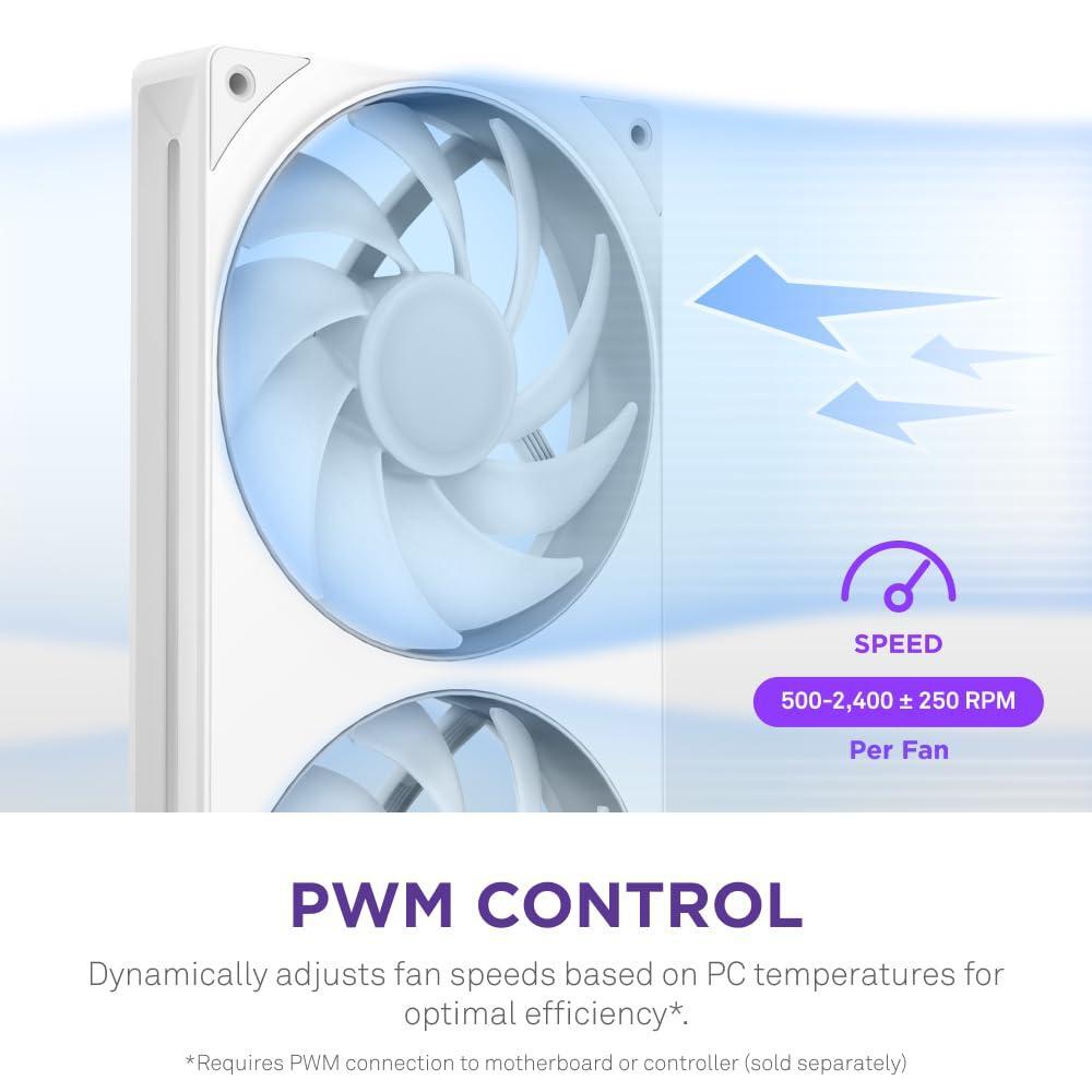 NZXT F360 RGB Core - 360mm Single-Frame Fan Unit with 3 x 120mm RGB Fans - Speed & Lighting Control - High Static Pressure & Airflow - Fluid Dynamic Bearings - 8 aRGB LEDs Per Fan - White