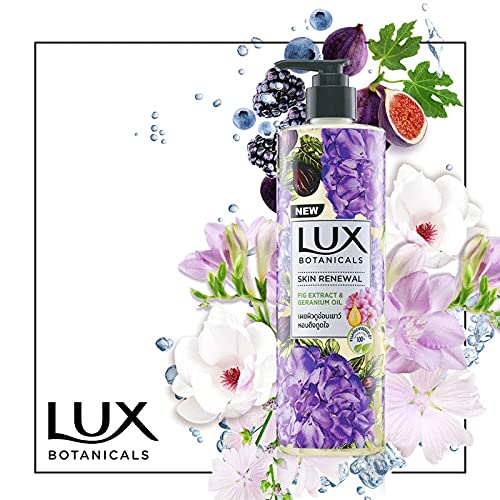 Lux Botanicals Skin Renewal Body Wash with Geranium Oil & Fig Extract for Women, 100% Natural Extracts, Moisturizing & Rejuvenating Shower Gel for Nourished & Glowing Skin, Fruity Floral Fragrance, No Parabens, 450 ml