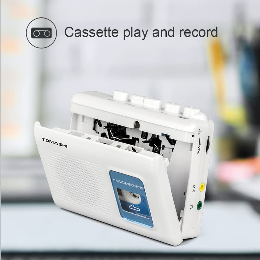 TOMASHI Portable Cassette Player Tape Recorder with Built-in Speaker,Microphone,Headphone Jack-, 4.57 x 3.54 x 1.38inch