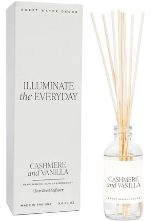 Sweet Water Decor Non-Toxic Cashmere and Vanilla Reed Diffuser Set, Cashmere, Sandalwood, Milky Coconut, Bourbon Vanilla Scented Diffuser for Home, Light Fragrance, Made in the USA, 3.5 FL OZ