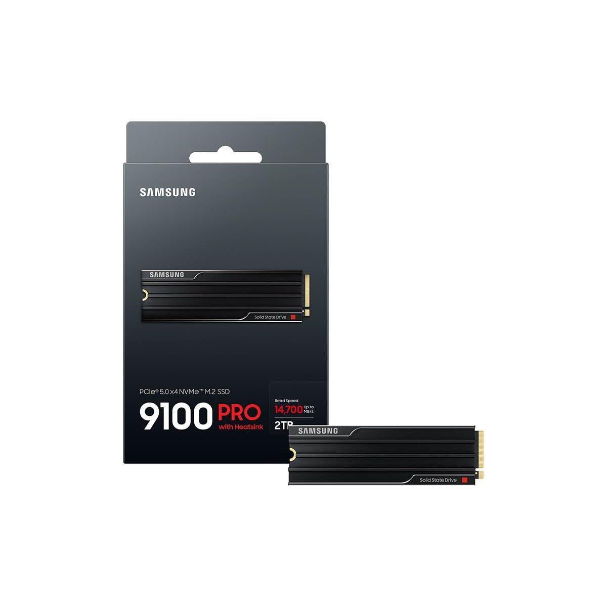 Samsung SSD 9100 PRO with Heatsink 2TB, PCIe 5.0x4 M.2 2280, Seq. Read Speeds Up to 14,800/13,400 MB/s, Best for AI Computing, Gaming, and Heavy Duty Workstations (MZ-VAP2T0CW)