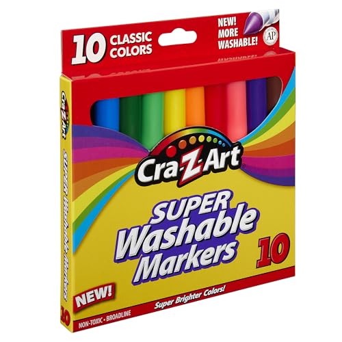 Cra-Z-Art Classic Super Washable Markers, Broad Tip, Assorted Barrel, Assorted Ink, Pack Of 10 Markers