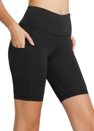 baleaf Shorts for Women Biker Workout Yoga Gym Spandex Running Volleyball Tummy Control Compression with Pockets 8 inch Black L