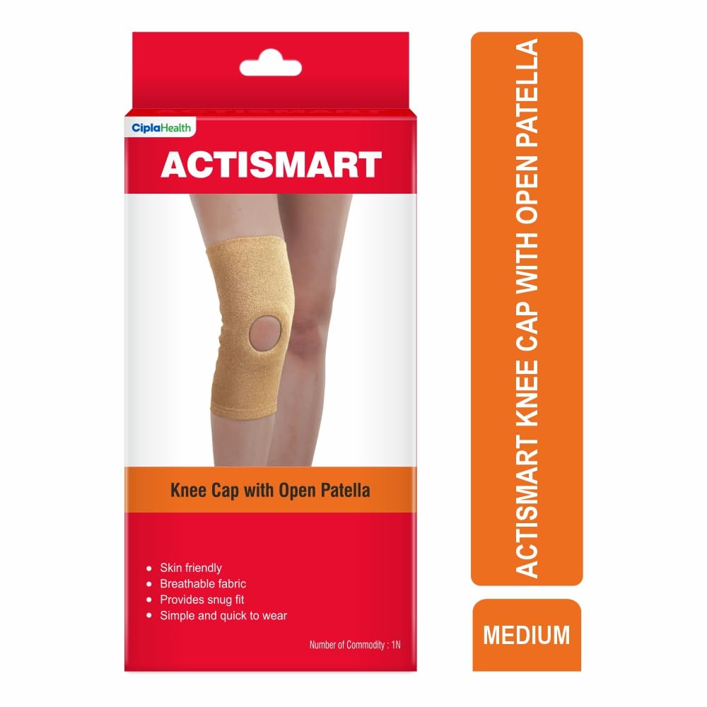 Cipla ACTISMART Knee Cap With Open Patella | Open Patella Knee Cap for Knee Support | Knee Caps For Women & Men | Provides Compression, Warmth & Joint Support | Medium