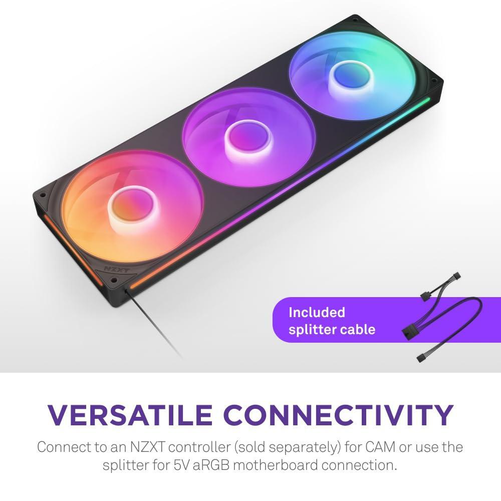 NZXT F360 RGB Core - 360mm Single-Frame Fan Unit with 3 x 120mm RGB Fans - Speed & Lighting Control - High Static Pressure & Airflow - Fluid Dynamic Bearings - 8 aRGB LEDs Per Fan - Black
