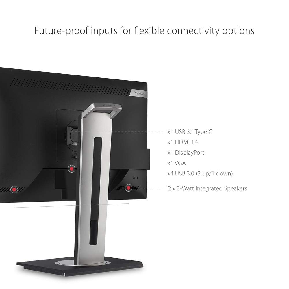 ViewSonic VG2755 27 Inch IPS 1080p Monitor with USB C, HDMI, DisplayPort, VGA and 40 Degree Tilt Ergonomics for Home and Office