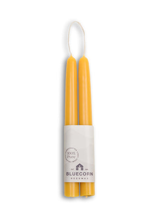 Bluecorn Beeswax Taper Candles, 8 Inch Raw Yellow, 2 Count | 100% Pure Bees Wax Candles, Unscented, Dripless & Clean Burning, Hand-Dipped in USA