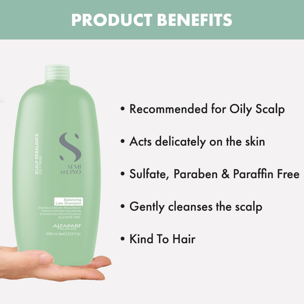 Alfaparf Milano professional Scalp Rebalance Purifying Low Shampoo that purifies the scalp - Anti dandruff shampoo for both dry and oily scalp Sulfate, Paraben and Paraffin Free (1000ml)