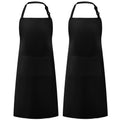Syntus 2 Pack Adjustable Bib Apron Waterdrop Resistant with 2 Pockets Cooking Kitchen Aprons for Women Men Chef, Black
