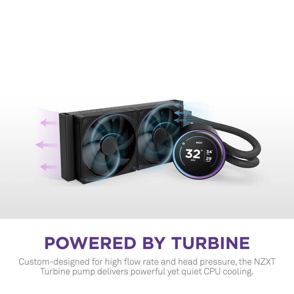 NZXT Kraken Elite 240 2024 - AIO CPU Liquid Cooler - 240mm Radiator - 2 x F120P Fans - Customizable 2.72" IPS LCD - NZXT Turbine Pump - AMD® AM5, AM4 - Intel® LGA 1851/1700, 1200/115X - Black