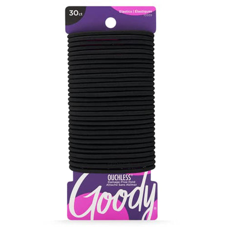 Goody Ouchless Elastic Hair Ties, 30 Ct, Black, 4MM Rubber Bands, Pain-Free | Hair Styling Accessories for Women & Men, Made for Long-Lasting Braids, Ponytails & More, No Pull or Damage, All Hair Types