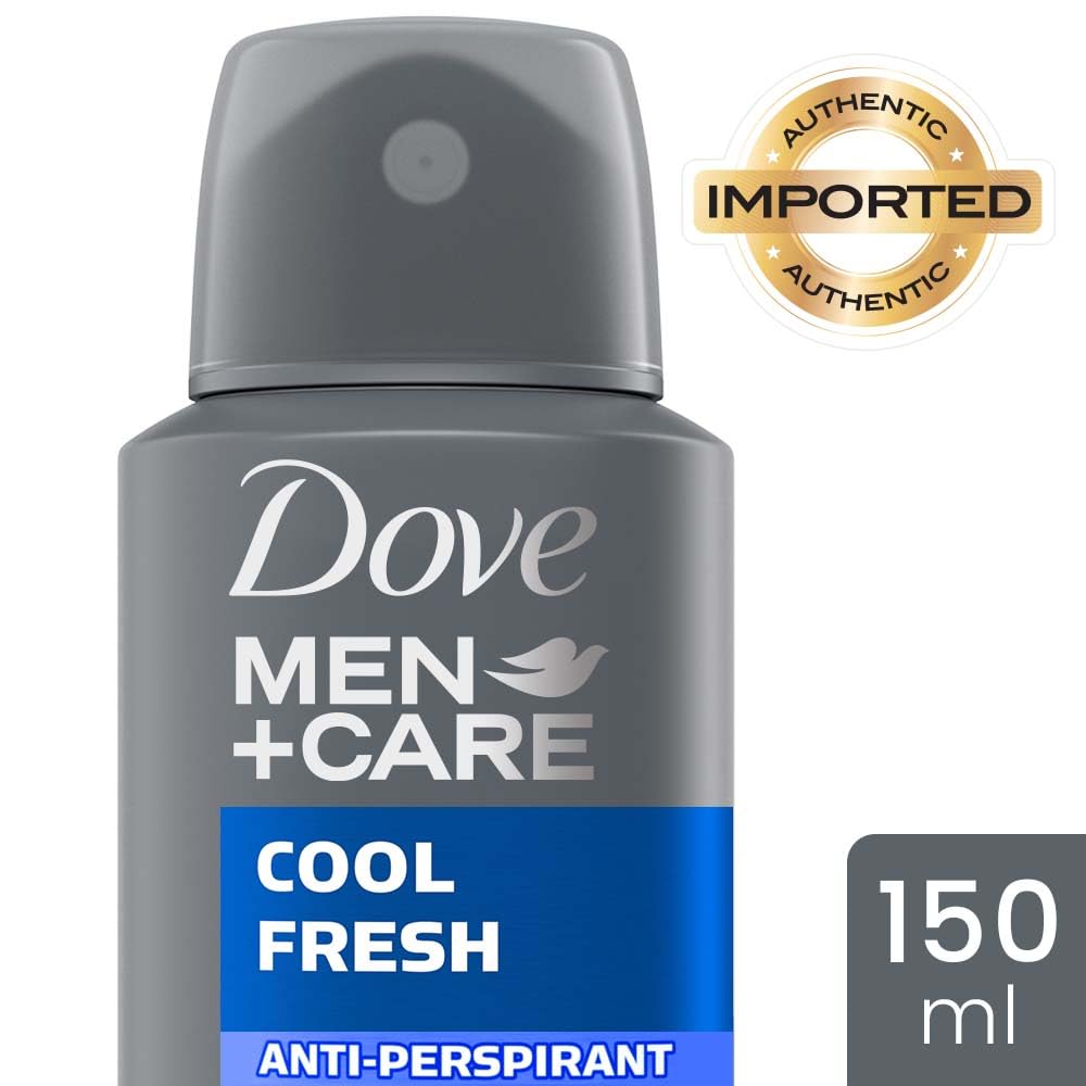 Dove Men+Care Cool Fresh Dry Spray Antiperspirant Deodorant, Up To 48 hrs Protection From Sweat & Odour, Instantly Dry for Cleaner Feel, Dermatologically Proven Formula, Soothes & Moisturises Skin, Long-Lasting Refreshing Scent, 150ml