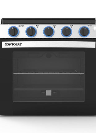 RV 3-Burner Drop-In Gas Range 21 inch ??Propane-Powered RV Stove with Oven, Black with Stainless Steel Accents, LED Knobs, Easy-Clean Oven, CSA Certified, GR-21BTC