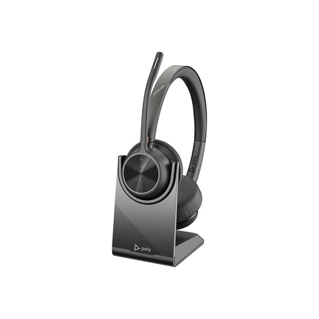 Poly - Voyager 4320 UC Wireless Headset + Charge Stand (Plantronics) - Headphones with Boom Mic - Connect to PC/Mac via USB-C Bluetooth Adapter, Cell Phone via Bluetooth - Works with Teams, Zoom &More