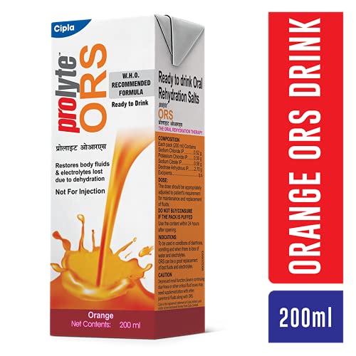 Cipla Prolyte Ors Ready To Drink Liquid Oral Rehydration Contains Vital Electrolytes | Restores Body Fluids & Electrolytes Lost Due To Sweating, Diarrhea & Vomiting | Who Formula (Orange, Pack Of 30)