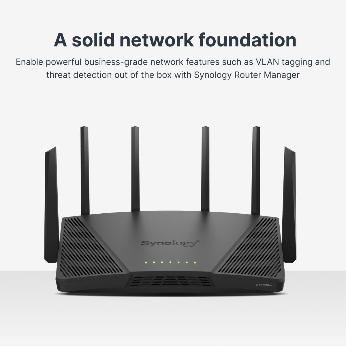 Synology RT6600ax - Tri-Band 4x4 160MHz Wi-Fi router, 2.5Gbps Ethernet, VLAN segmentation, Multiple SSIDs, parental controls, Threat Prevention, VPN (US Version)