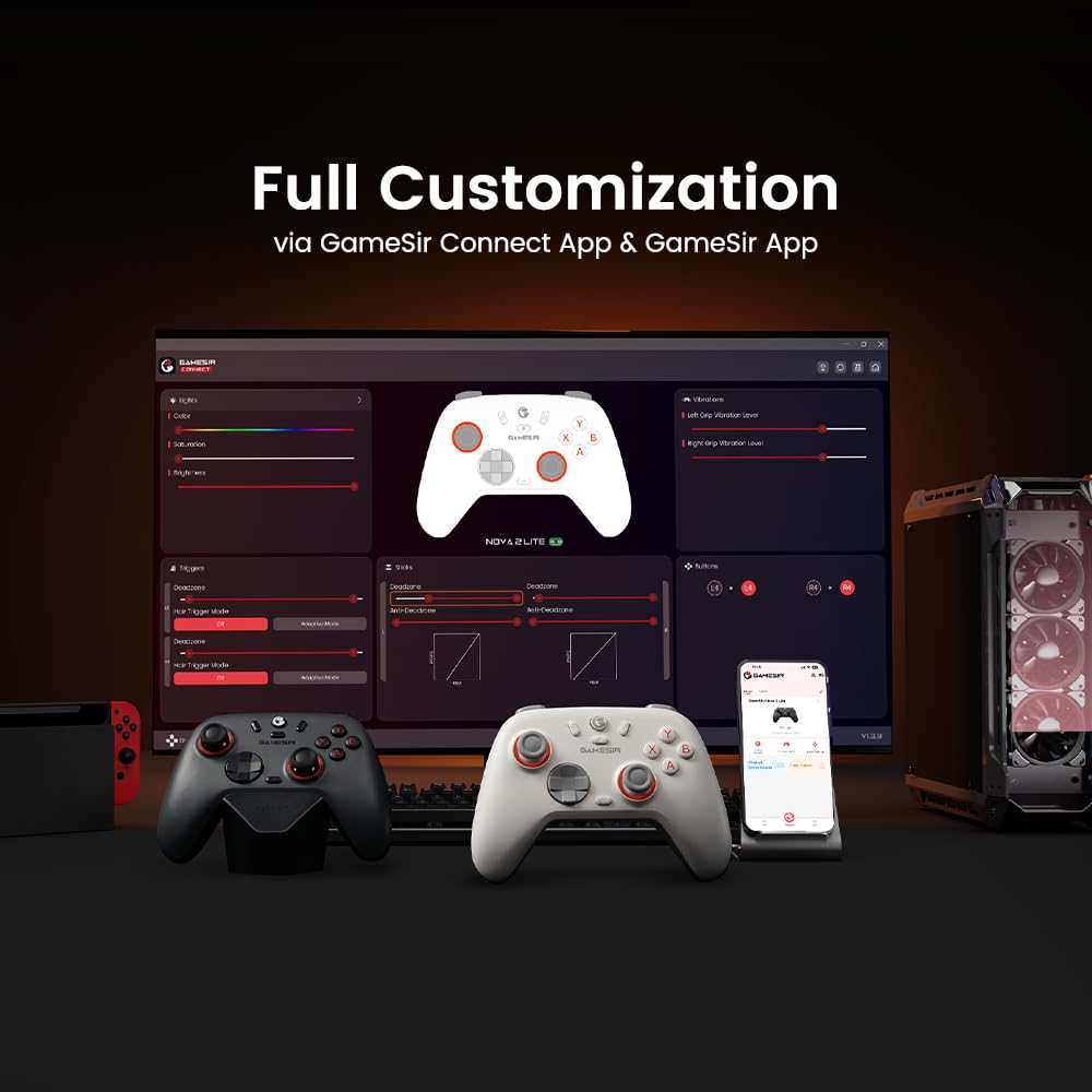 GameSir Nova 2 Lite Wireless PC Controller with Hall Effect Joysticks & Triggers, 2.4G & Wired 1000Hz Polling Rate, Remappable Buttons - Compatible with PC/Switch/Steam/Android (White)