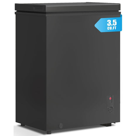 TABU 3.5 Cubic Feet Chest Freezer, Energy Saving Chest Deep Freezer with 7 Level Adjustable Thermostat, Top Opening Compact Freezer with Removable Storage Basket (Black)