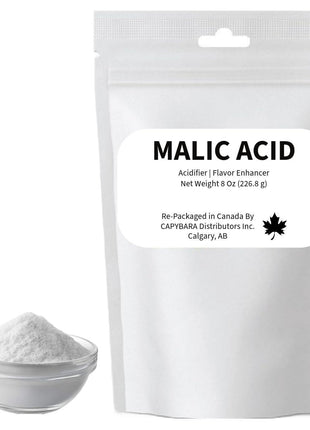 Malic Acid Food Grade - 8 Oz (226.8 g) - Used In Making Wine Cider Mead Beer Baking Soda Sparkling Water - Sold by CAPYBARA Distributors Inc.