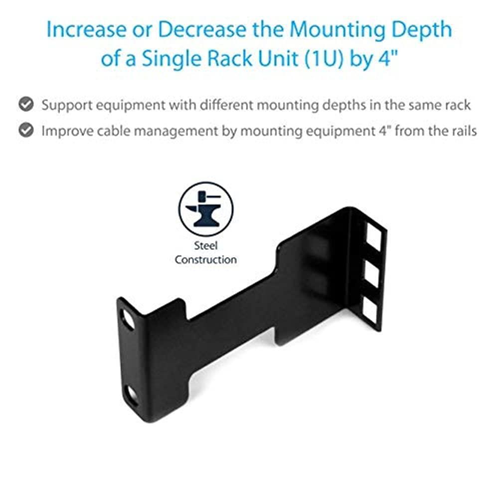 StarTech.com Server Rack Depth Extender - 1U - 4in / 10 cm - TAA Compliant - Recessed Rack Adapter - Rack Mount Adapter Kit - Network Rack Extender (RDA1U)