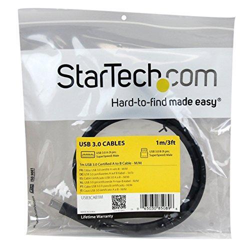 StarTech.com 1m 3 ft Certified SuperSpeed USB 3.0 A to B Cable Cord - USB 3 Cable - 1x USB 3.0 A (M), 1x USB 3.0 B (M) - 1 meter, Black (USB3CAB1M)