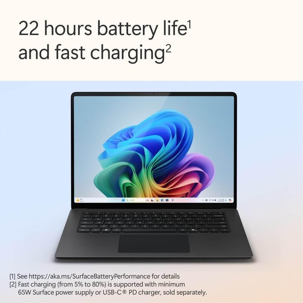 Microsoft Surface Laptop (2024), Windows 11 Copilot+ PC, 13.8" Touchscreen Display, Snapdragon X Elite (12 core), 16GB RAM, 1TB SSD Storage, Black