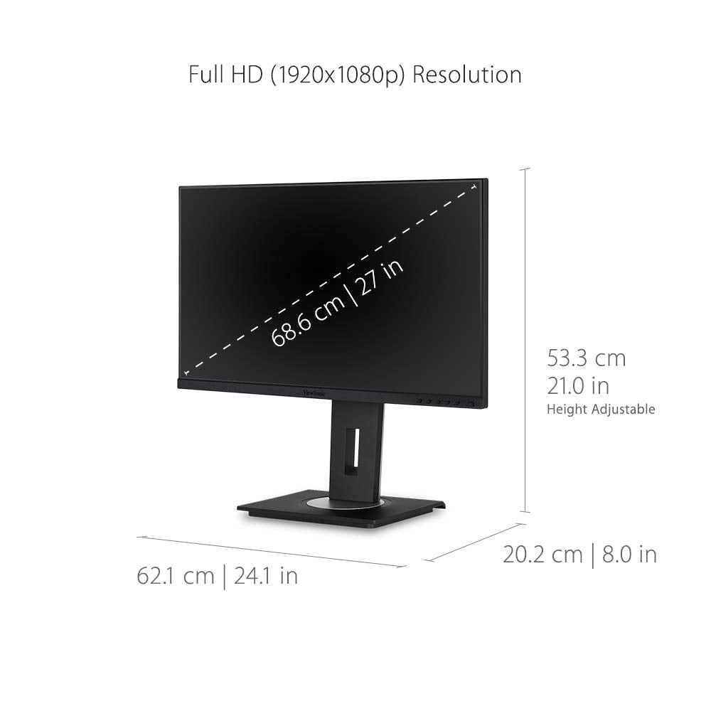 ViewSonic VG2755 27 Inch IPS 1080p Monitor with USB C, HDMI, DisplayPort, VGA and 40 Degree Tilt Ergonomics for Home and Office