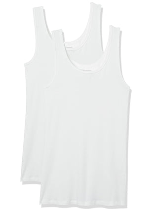 Amazon Essentials Women's Slim-Fit Tank Top, Pack of 2, White, Medium