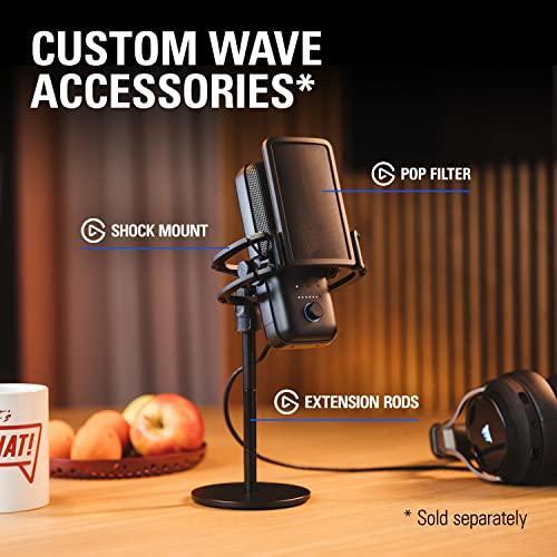 Elgato Wave:3 - Premium Studio Quality USB Condenser Microphone for Streaming, Podcast, Gaming and Home Office, Free Mixer Software, Sound Effect Plugins, Anti-Distortion, Plug ’n Play, for Mac, PC