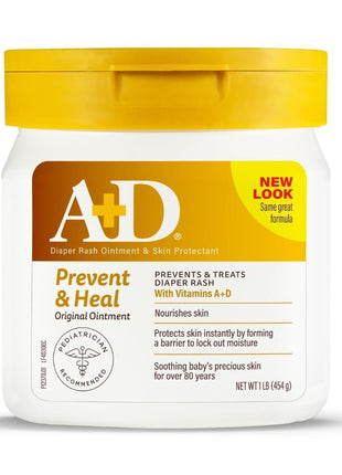 A+D Original Diaper Rash Ointment, Prevents & Protects Diaper Rash, Moisturizes & Heals Dry Skin With Vitamins A&D, 16oz Jar