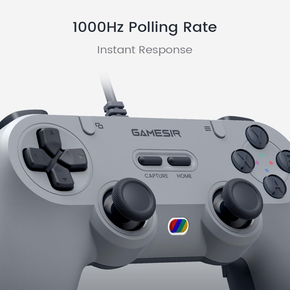 GameSir Tegenaria Lite Wired Controller for PC , Wired 1000Hz Polling Rate, Hall Effect Joysticks and 2 Remappable Buttons, Dual Vibration , Turbo, PC Gaming Controller for Steam/Android/iOS/Switch ( Grey)