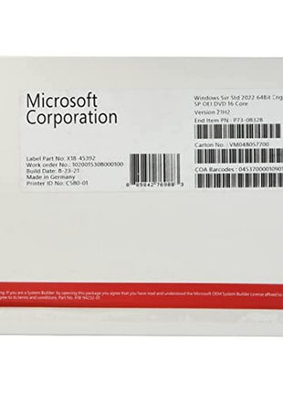 Microsoft Windows Server 2022 Standard | Base License with media and key | 16 Core