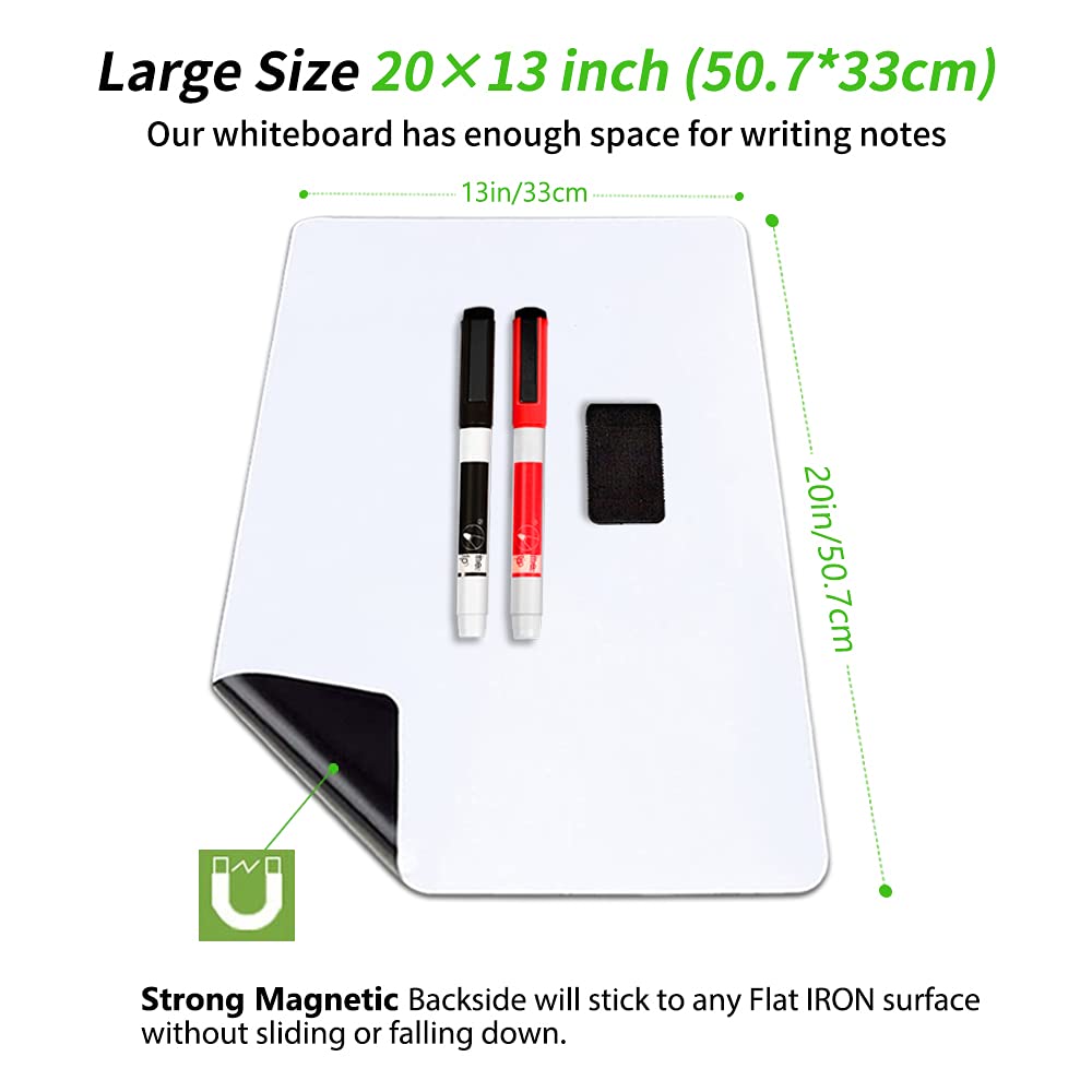 ANLIOTE Magnetic Dry Erase Board Fridge White Board Sheet 20x13 inch, Flexible Large Refrigerator Magnets Whiteboard Planner for Home Kitchen, 2 Markers and Eraser