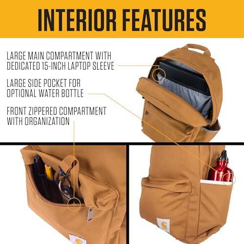 Carhartt 21L Classic Laptop Backpack, Water-Resistant Pack W/ 15" Laptop Sleeve and Organizational Compartments, PFAS Free, Black