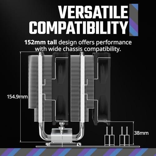 Cooler Master Hyper 620S Dual Tower CPU Air Cooler, ARGB Sync, 120mm PWM Fan, 6 Copper Direct Contact Heat Pipes, 154.9mm Tall Silver