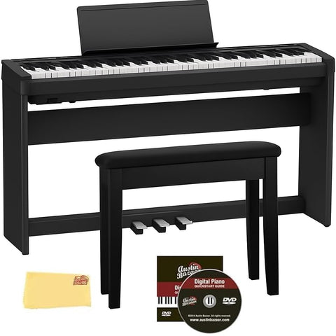 Roland FP-30X 88-Key Digital Piano - Black Bundle with KSC-70 Stand, KPD-70 Three Pedal Unit, Bench, Online Lessons, Austin Bazaar Instructional DVD, and Polishing Cloth