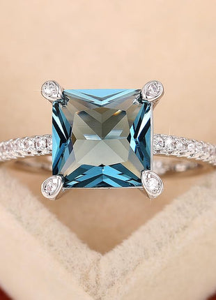 Htayekog Blue quadriprong Square Zircon Ring Promise Rings for her, Diamond Ring Eternity Rings Cocktail Ring 18K Gold Plated for Women Square cz Engagement Ring Promise Engagement Band Size 6-10(7)