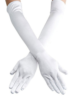 Women's 21.6'' Long Satin Gloves White Elbow Length 1920s Opera Bridal Dance Gloves For Evening Party Opera Costume, White