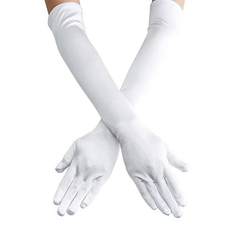 Women's 21.6'' Long Satin Gloves White Elbow Length 1920s Opera Bridal Dance Gloves For Evening Party Opera Costume, White