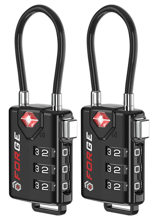 TSA Approved Cable Luggage Locks, Re-settable Combination with Alloy Body, Black 2 Locks.