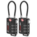 TSA Approved Cable Luggage Locks, Re-settable Combination with Alloy Body, Black 2 Locks.