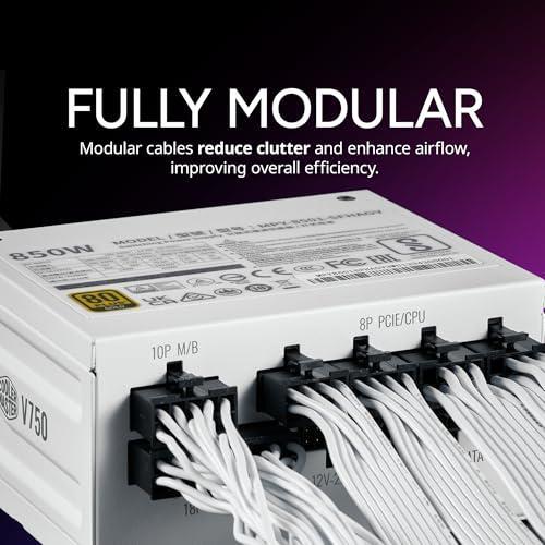 Cooler Master V750 SFX Gold White ATX ITX Full Modular Power Supply, ATX 3.1 90° 12VHPWR|450W PCIe 5.1, 750W 80Plus Gold, Supports RTX 5070 Ti|RX 9070 XT, Customized Cable, 100mm|3.9", 10-Year