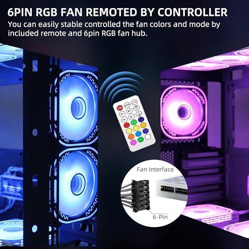 120mm RGB PC Case Fans 3 Pack with Adjustable Color Controlled by Remote - 12V Quiet Gaming Computer LED CPU Cooler Chassis Fans Black