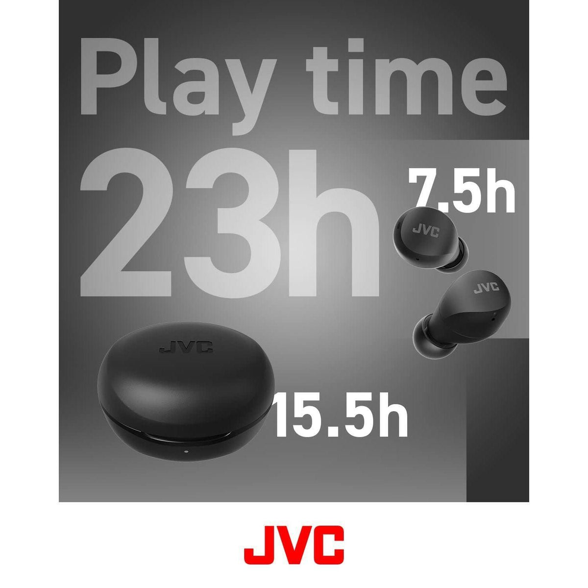 JVC Compact and Lightweight Gumy Mini True Wireless Earbuds Headphones, Long Battery Life (up to 23 Hours), Sound with Neodymium Magnet Driver, Water Resistance (IPX4) - HAA6TB (Black)