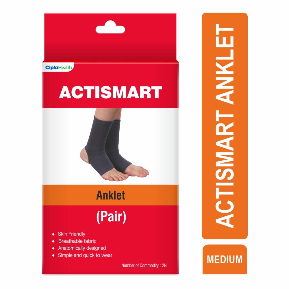 Cipla ACTISMART Anklet | Ankle Support For Pain Relief & Joint Stability | Anklet For Women & Men (Pair, Medium)