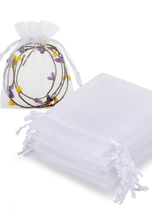 HRX Package 100pcs White Organza Jewelry Bags Drawstring 3 x 4 inch, Little Mesh Gift Pouches Mini Candy Bags for Small Presents Jewelry Earrings