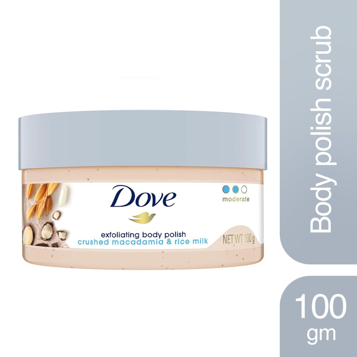 Dove Body Polish for Skin Exfoliation & Nourishment with Crushed Macadamia & Rice Milk | For Radiant & Soft Skin | Sulphate Free | 100g