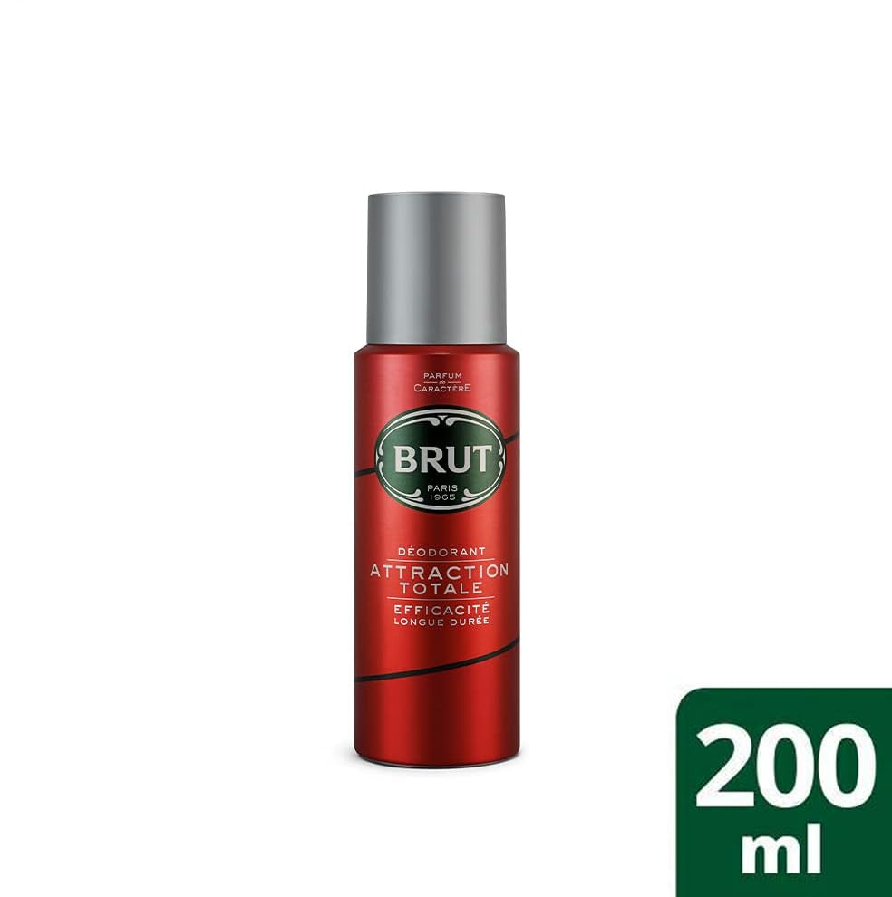 Brut Attraction Totale Deodorant Body Spray for Men, Masculine Long-Lasting Deo with Woody Fragrance, Imported (200ml)