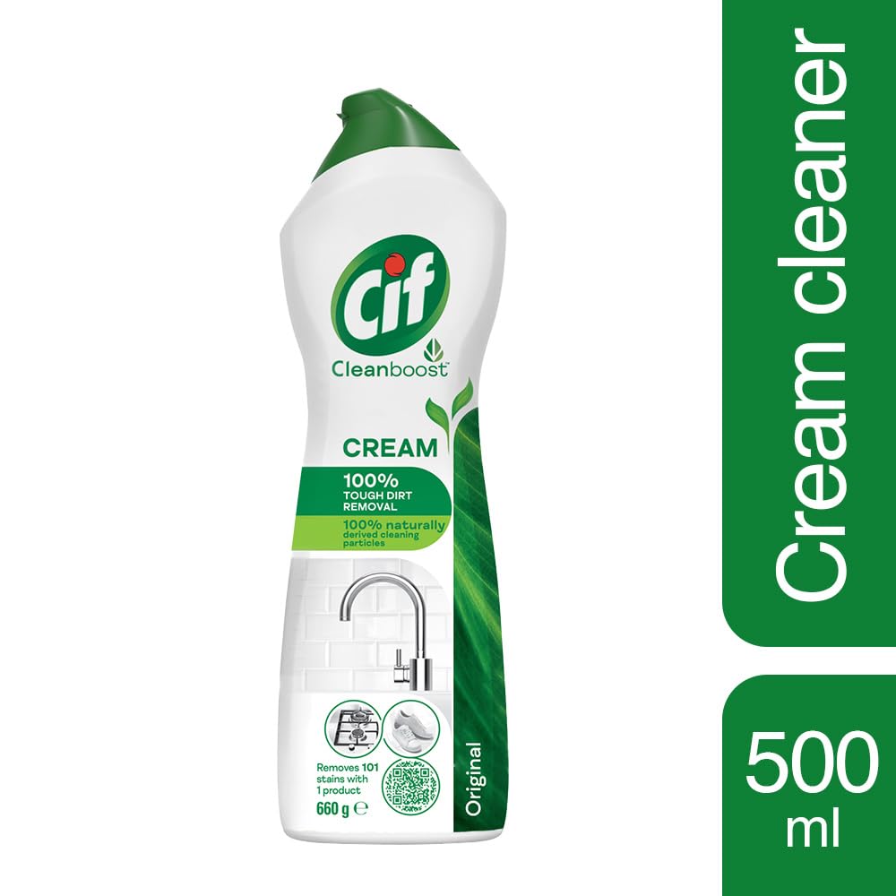 Cif Original Multipurpose Surface Cleaner Cream for Kitchen & Bathroom, Ocean Breeze Scent, 100% Dirt Removal with Natural Cleaning Particles, 500 ml