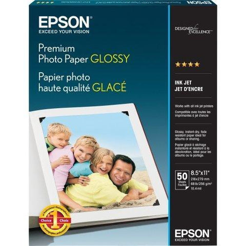 Wholesale CASE of 5 - Epson Premium Photo Glossy InkJet Paper-Photo Premium Paper, Glossy, 68 lb., 8-1/2"x11", 50/PK, WE